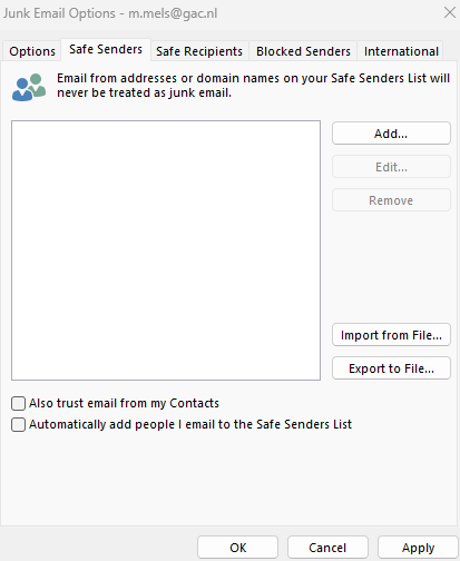 Alle inkomende e-mails naar junkmail folder