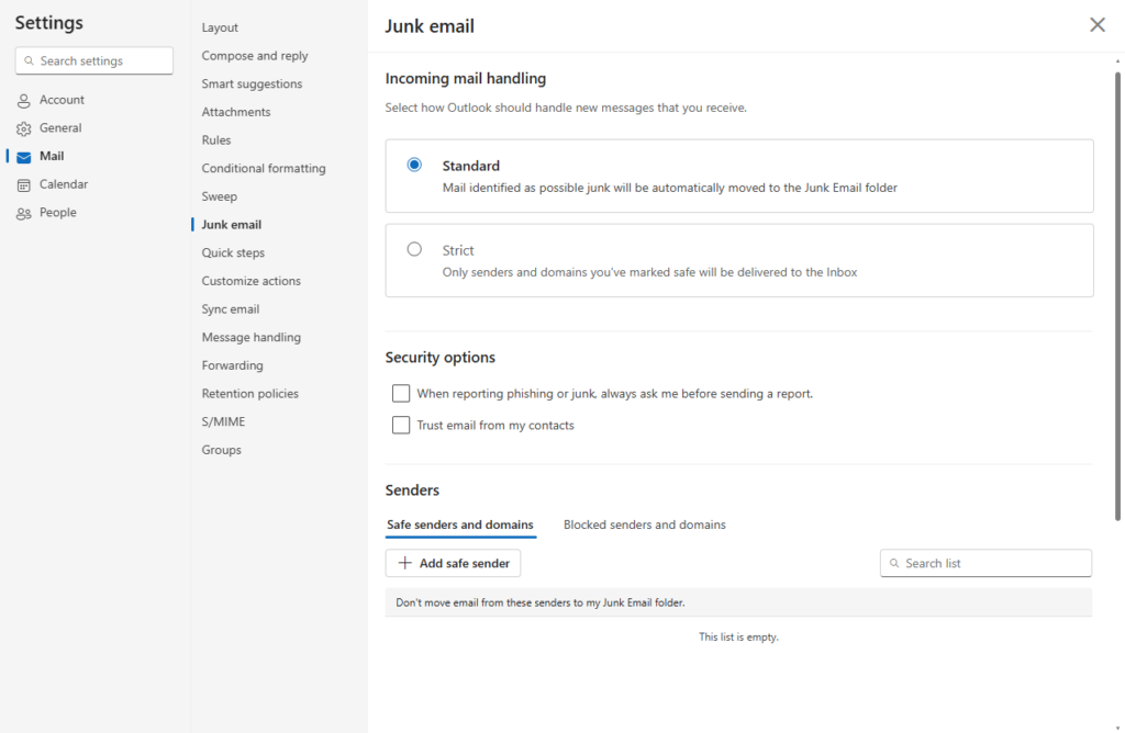 Incoming e-mails to junkmail