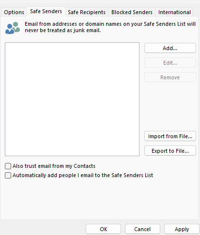 All incoming e-mails junkmail